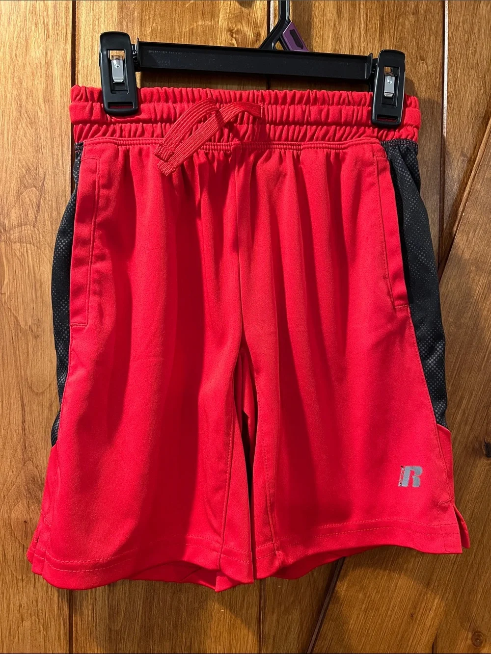 Russell Athletic Red with Black Side Panel Boy’s Athletic Shorts